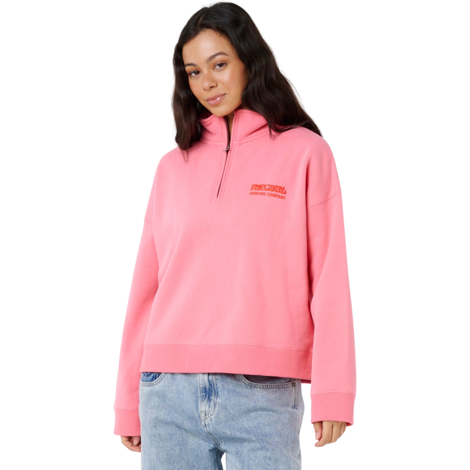 2026 Rip Curl Womens Surf Puff 1/4 Zip Crew Fleece 07WWFL - Pink